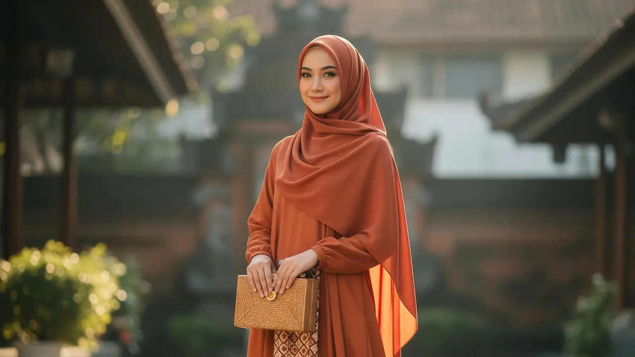 Gamis Terracotta & Batik Motif Geometris