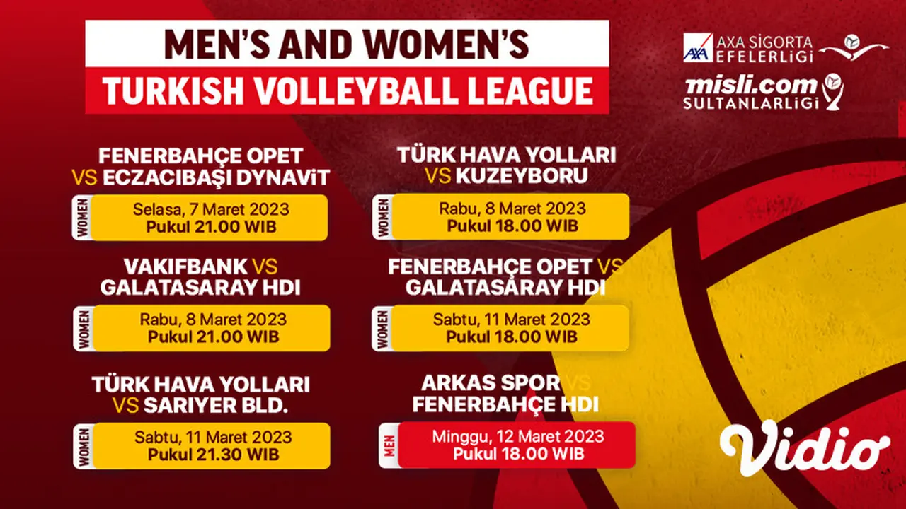 Jadwal Pertandingan Men’s and Women’s Turkish Volleyball League Live Vidio : Zi̇raat Bankkart vs Arkas Spor