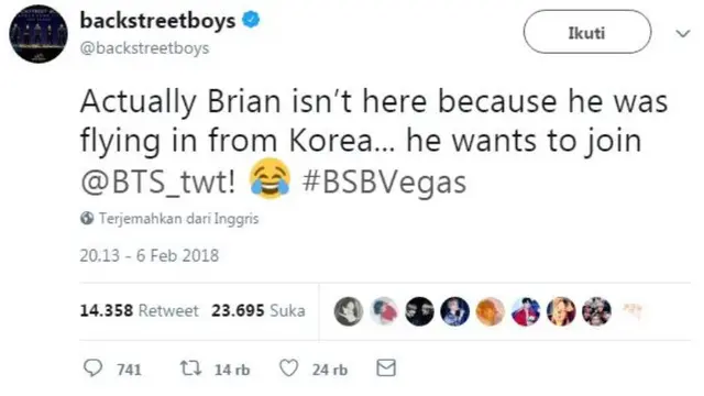 Backstreet Boys, baru-baru ini diketahui merupakan penggemar dari Bangtan Boys atau BTS.