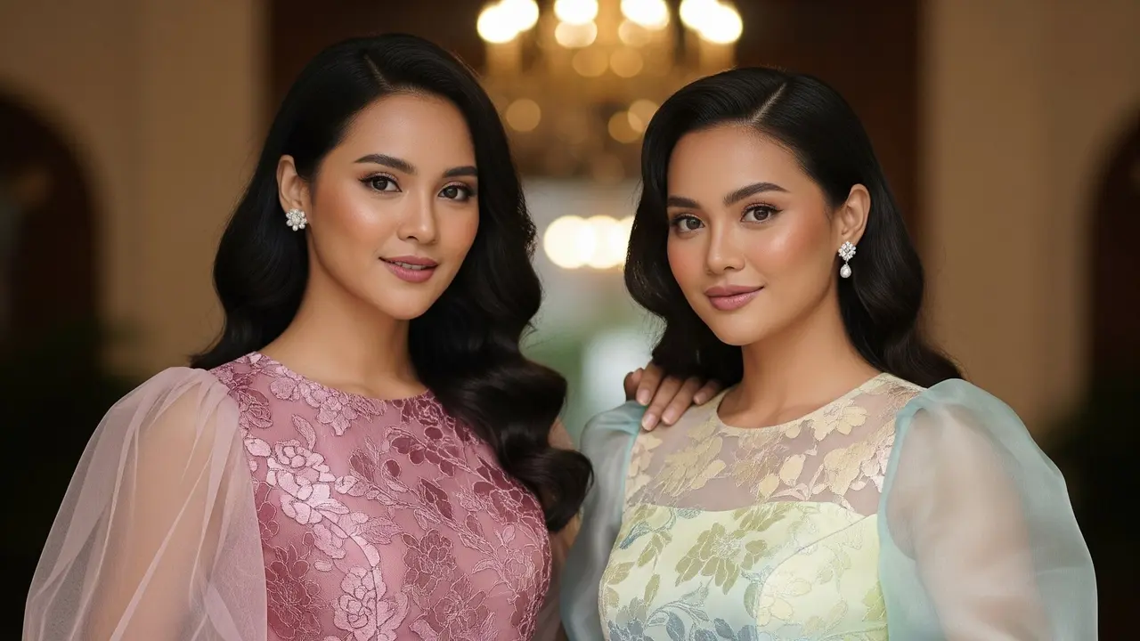 Dress Brokat A-Line Lengan Balon Trend 2025