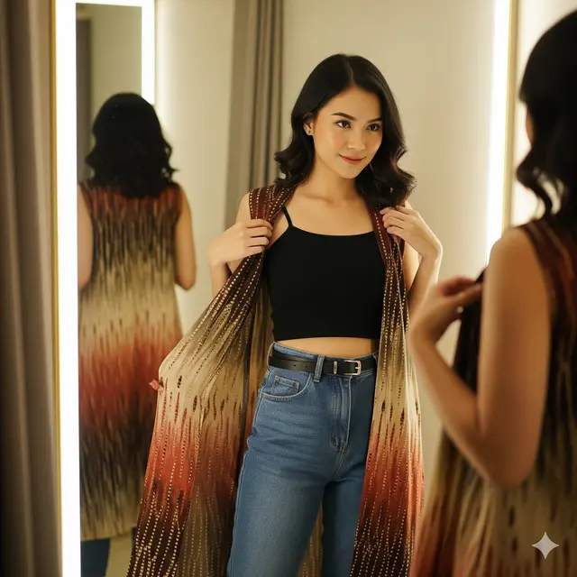 Contoh Model Outer Batik Kekinian Tanpa Lengan Terbaru. Foto: Gemini