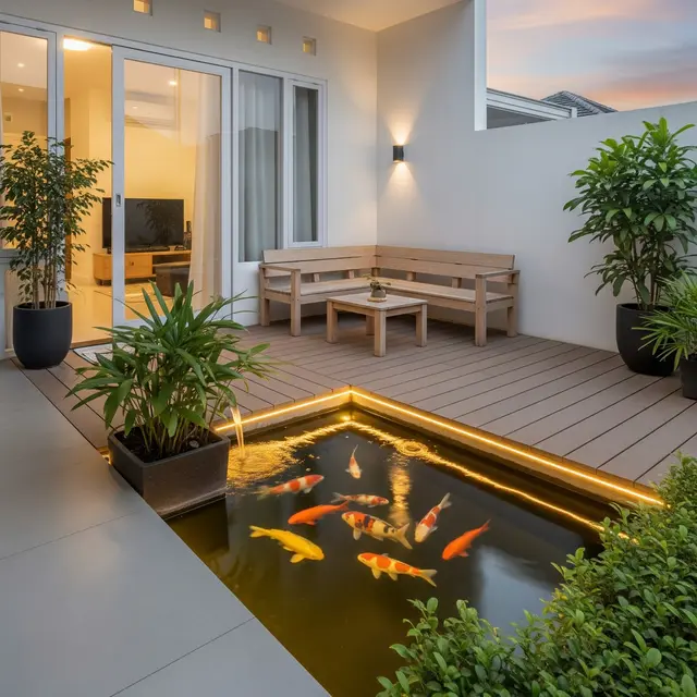 9 Ide Teras Minimalis dengan Kolam Koi, Estetik dan Menenangkan