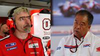 Wakil Presiden HRC, Shuhei Nakamoto (kanan), mengungkap kebohongan yang diutarakan General Manager Ducati Corse, Luigi Dall'Igna. (Sportrider)