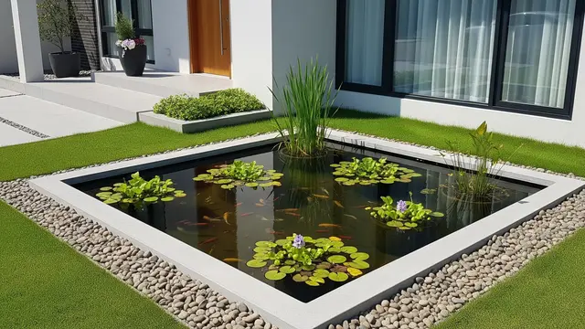 Model Kolam Ikan Sudut Depan Rumah Minimalis (AI)