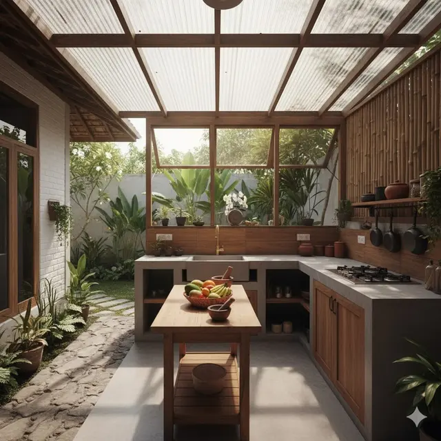 Dapur Semi-Outdoor dengan Atap Transparan