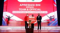 PT Bank Negara Indonesia (Persero) Tbk selaku sponsor PBSI memberikan apresiasi kepada pemain, pelatih hingga ofisial dari tim putri indonesia yang menjadi juara di Kejuaraan Bulutangkis Asia Beregu 2022.