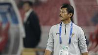Pelatih Indonesia, Indra Sjafri, saat melawan Chinese Taipei pada laga AFC U-19 di SUGBK, Jakarta, Kamis (18/10/2018). Indonesia menang 3-1 atas Chinese Taipei. (Bola.com/M Iqbal Ichsan)