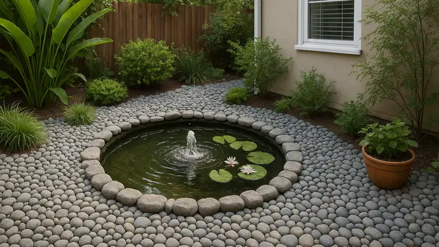 Model Taman Samping Rumah Kecil dengan Batu Koral