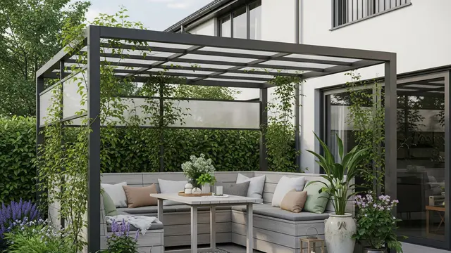 Sudut Taman Kecil dengan Pergola Baja Ringan (Gemini AI)