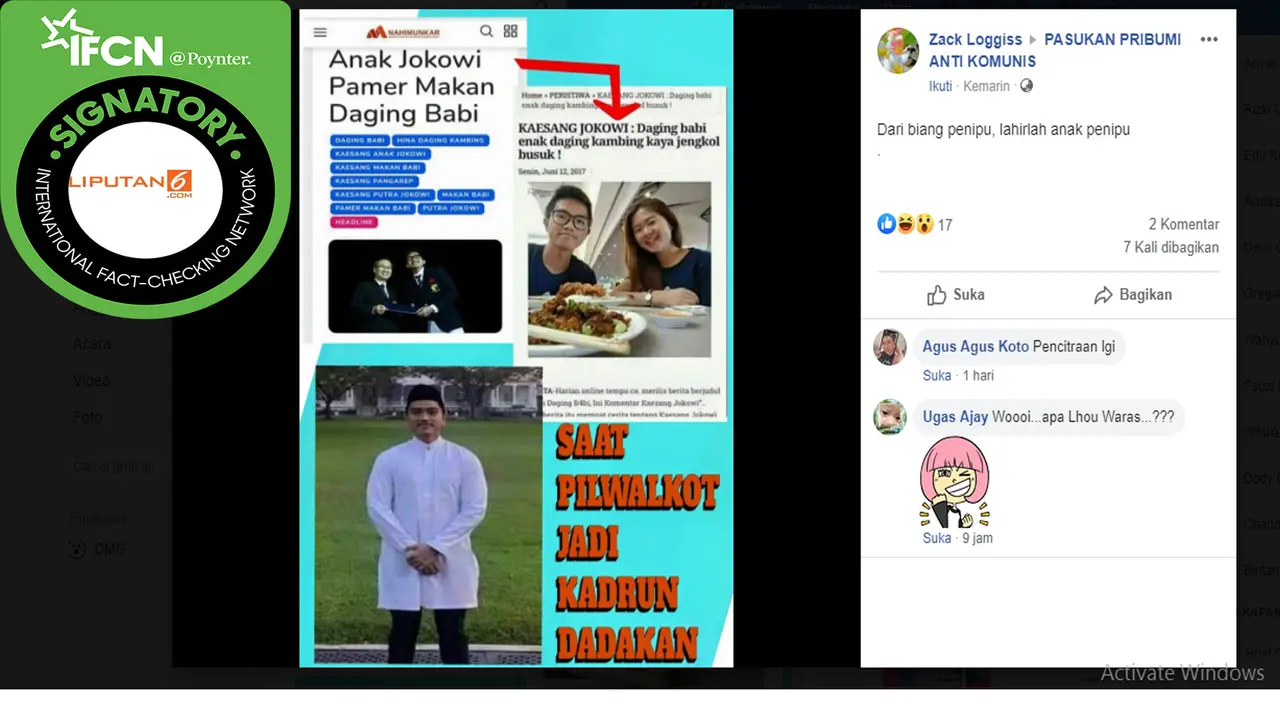 Tangkapan Layar Informasi Salah