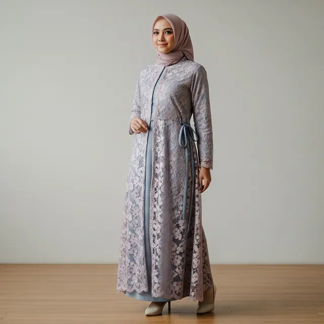 Gamis Brokat Detail Tali Samping