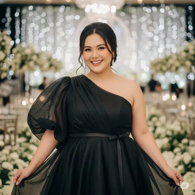 Gaun Plus Size dengan Aksen Pita