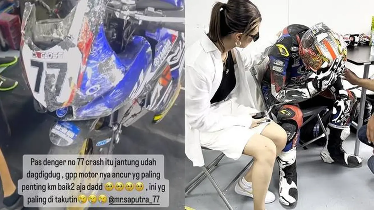 7 Momen Suami Atries Angel Usai Alami Crash di Mandalika, Motor Rusak Parah