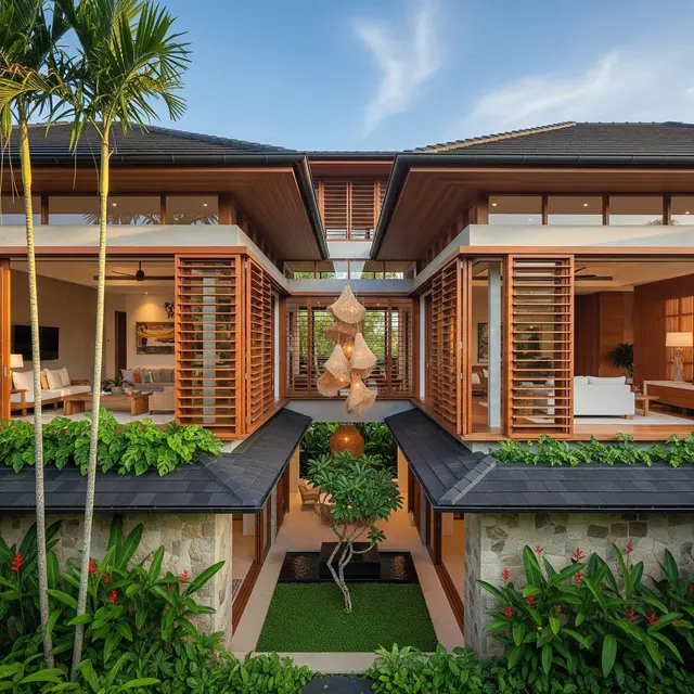 Desain Rumah Sejuk dengan Kebun Buah Campuran dan Area Santai (Gemini AI)