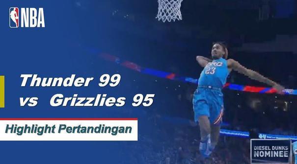 Westbrook skor 22 sebagai Thunder mendapatkan kemenangan atas Grizzlies 99-95