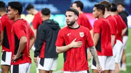 Latihan ini menjadi persiapan akhir Timnas Indonesia melawan Australia pada lanjutan putaran ketiga Kualifikasi Piala Dunia 2026 Zona Asia. (DAVID GRAY/AFP)