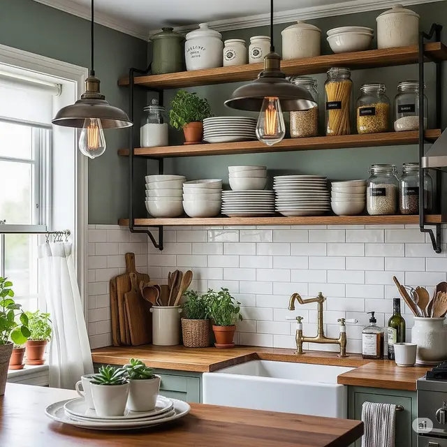 Dapur Minimalis Rak Terbuka + Backsplash Keramik