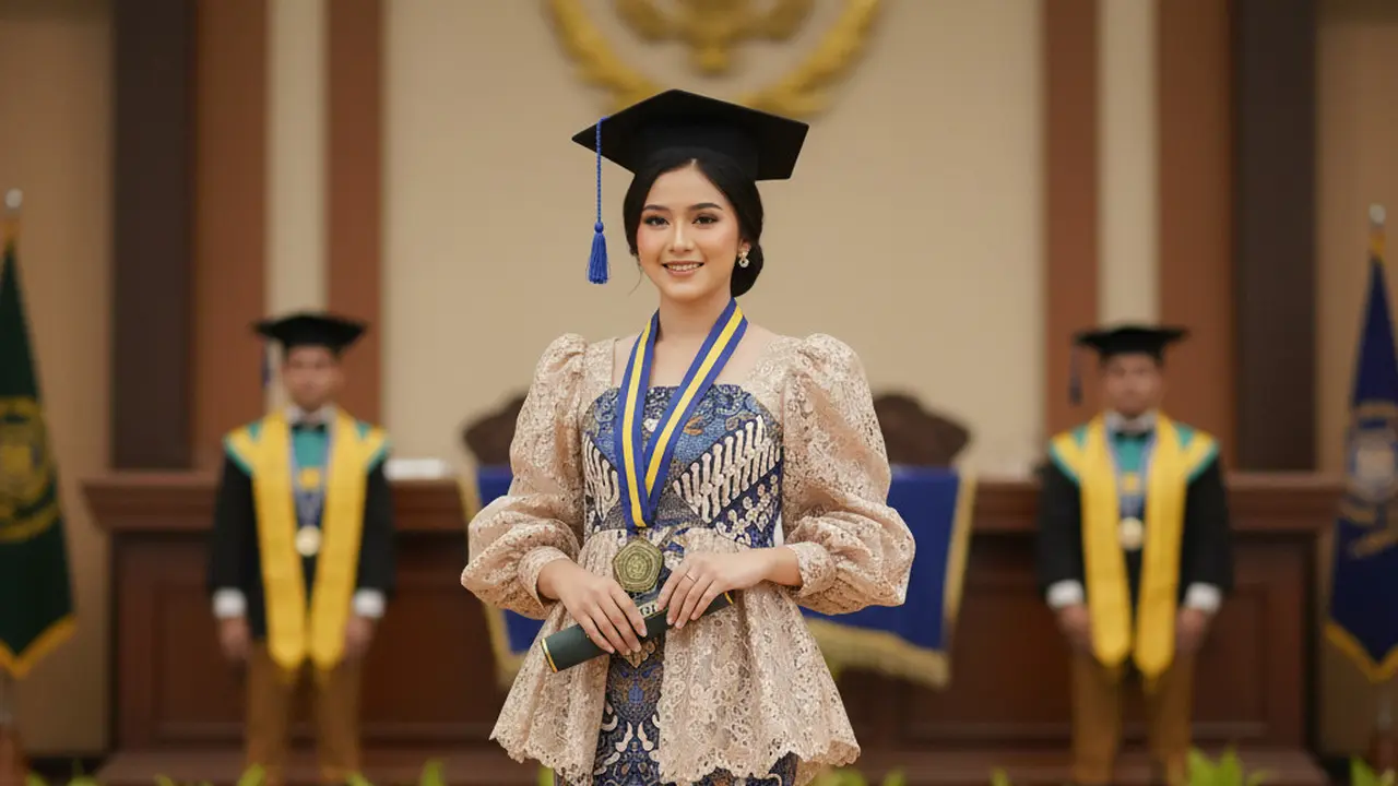 Model Dress Batik Brokat Pendek untuk Wisuda