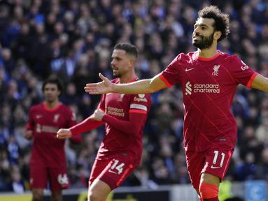 Liverpool sukses memetik poin penuh kala bertandang ke markas Brighton pada pekan ke-29 Premier League 2021/2022. Liverpool menang dua gol tanpa balas atas tuan rumah. (AP/Kirsty Wigglesworth)