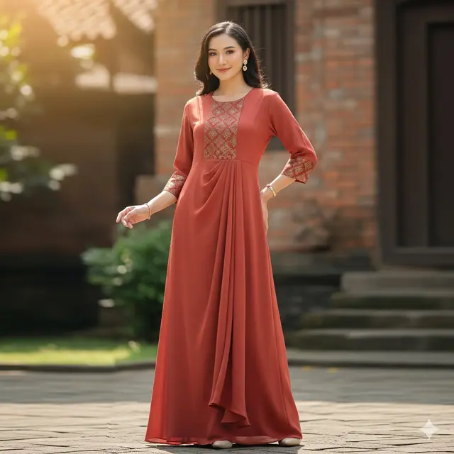 Dress Terracotta dengan Detail Brokat