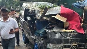 Pohon tumbang timpa pengemudi mobil di Bandung. (Dok. Antara)