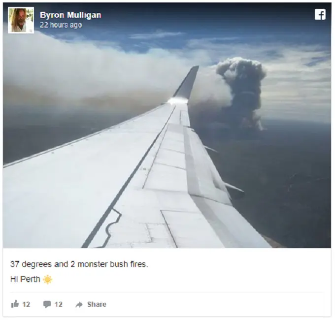 Kebakaran lahan menyebabkan langit di Perth, Australia, berubah menguning bak kulit jeruk. (Facebook Byron Mulligan/BBC)