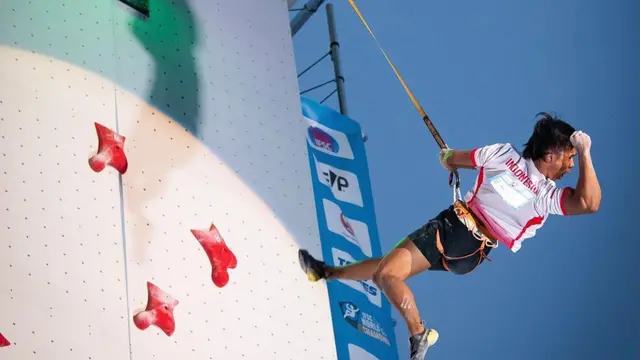 Rahmad Adi Mulyono berhasil meraih medali emas pada nomor speed dalam Piala Dunia Panjat Tebing 2023 di Chamonix, Prancis. (Istimewa)