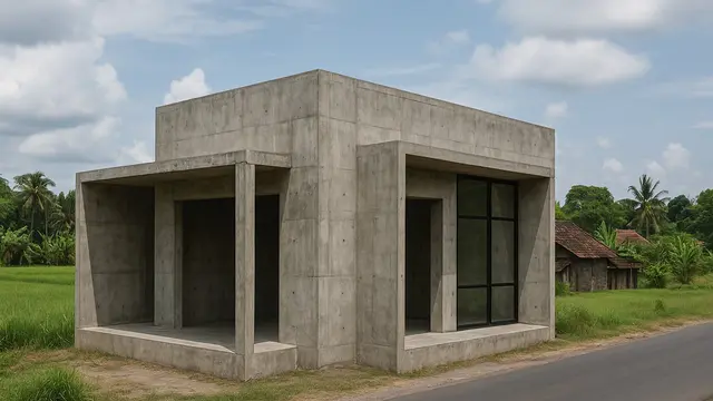 Rumah Beton Minimalis di Tengah Perkampungan Tradisional (Foto: ChatGPT)