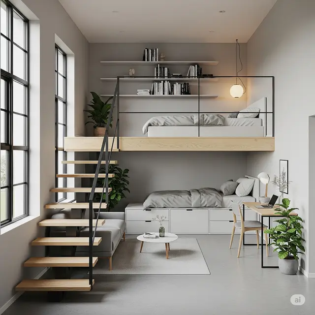 Interior Rumah 4x3 Mezzanine (Foto: Gemini AI)