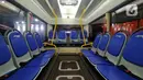 Interior salah satu bus yang dipamerkan pada acara Busworld Southeast Asia 2022 di JiExpo Kemayoran Jakarta, Jumat (7/10/2022). Pameran bus terbesar di Asia Tenggara itu menjadi ajang pengenalan transportasi bus yang ramah lingkungan salah satunya bus listrik, dan berlangsung mulai 5-7 Oktober 2022. (Liputan6.com/Magang/Aida Nuralifa)