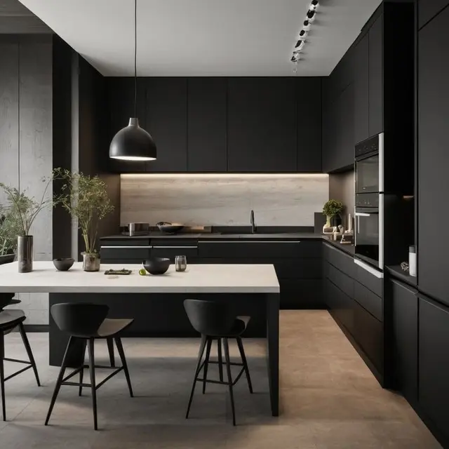 Dapur Minimalis Monokrom dengan Perpaduan Hitam-Putih