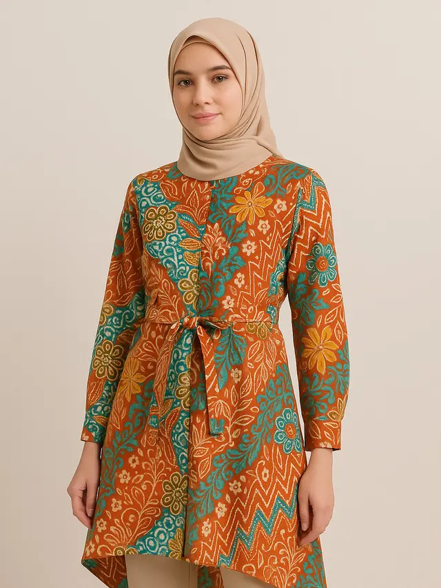 Model Tunik Batik Panjang Belakang Hijab Friendly