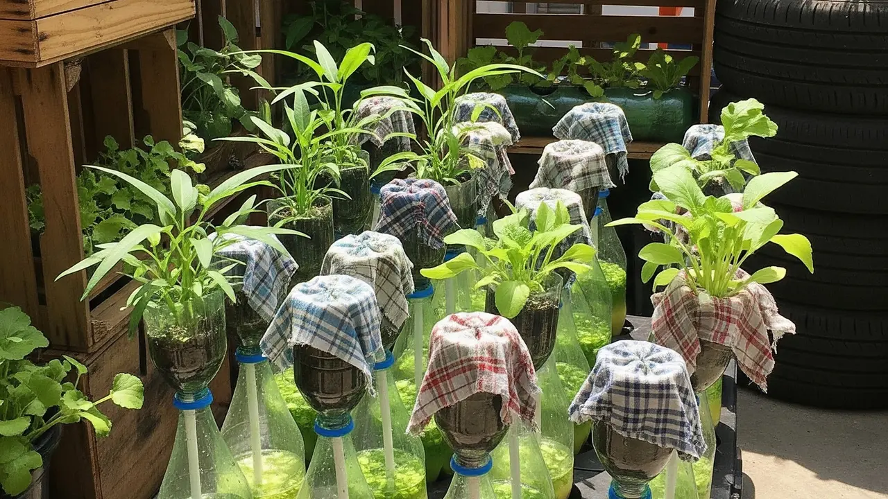 Ide Kebun Sayur Estetik dari Barang Bekas (Image by Gemini AI)