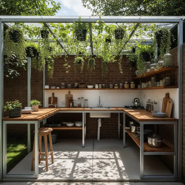 Dapur Kecil Semi Outdoor dengan Rangka Baja Ringan dan Tanaman Hias