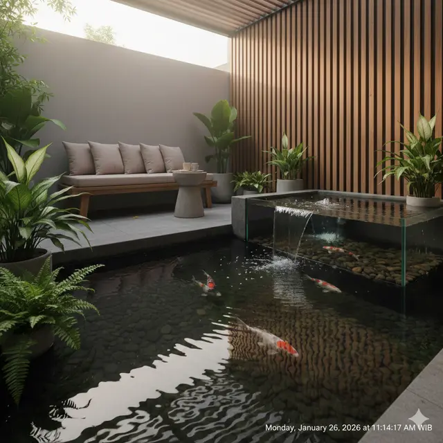 Model Teras Rumah Dekat Kolam Ikan