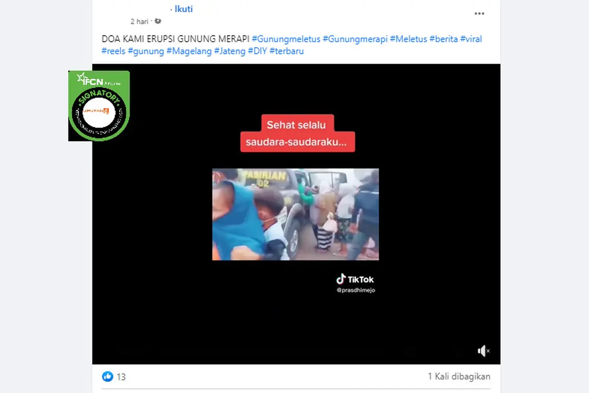 Tangkapan layar klaim video terkait erupsi Gunung Merapi