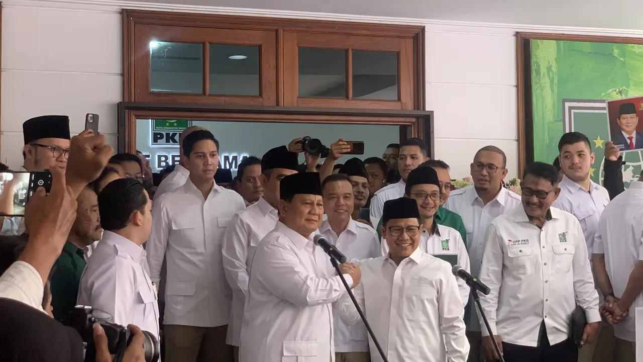 Ketua Umum Partai Gerindra Prabowo Subianto dan Ketua Umum PKB Muhaimin Iskandar meresmikan sekretariat bersama pada Senin (23/1/2023).