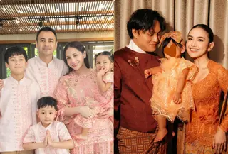 Intip busana Lebaran keluarga artis Tanah Air yang warna-warni tahun ini. (@raffinagita1717 @mahaliniraharja)