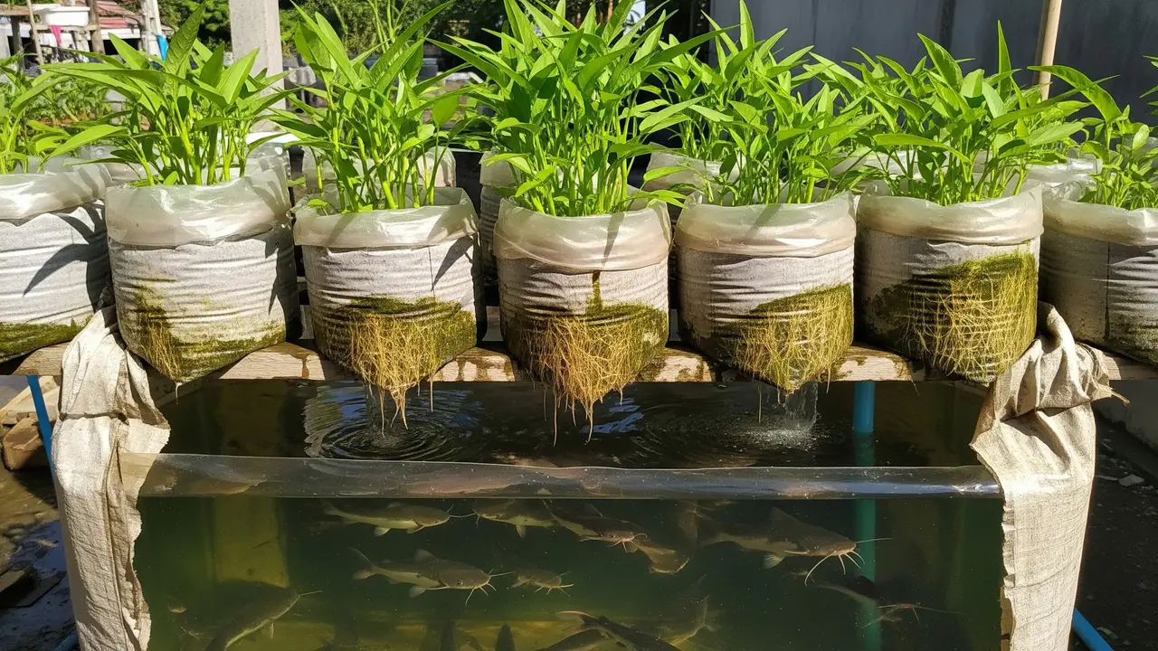 Lele dan Kangkung Panen Bersamaan dari Satu Karung Bekas