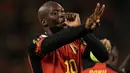Striker Timnas Belgia berusia 30 tahun, Romelu Lukaku menjadi pesepak bola dengan jumlah gol terbanyak sepanjang sejarah kualifikasi Euro. Pada kualifikasi Euro 2024, di mana Belgia tergabung di Grup F bersama Austria, Swedia, Azerbaijan dan Estonia, ia mampu mencetak 14 gol dari seluruh 8 laga dan membawa Belgia lolos langsung ke putaran final Euro 2024 yang akan berlangsung di Jerman dengan status juara grup. (AFP/John Thys)