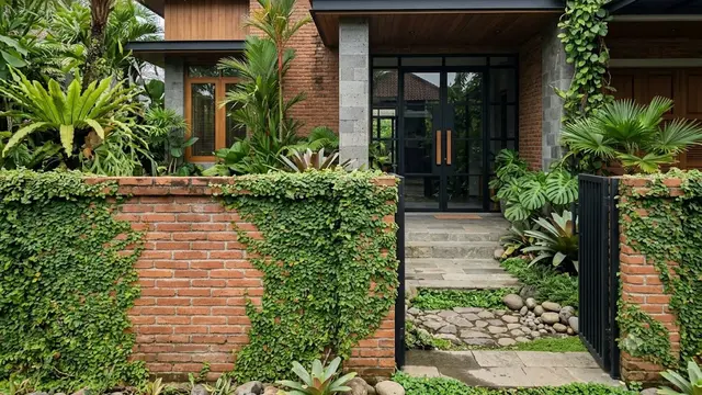Pagar Batu Bata dengan Dolar Rambat untuk Nuansa Natural