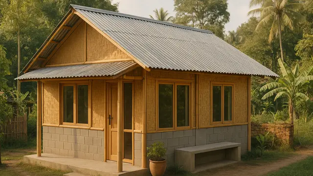 Model Rumah Sederhana dari Bambu dan Batako dengan Atap Seng