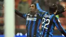 Duet penyerang Inter Milan, Samuel Eto'o dan Diego Milito, mencetak masing-masing satui gol untuk mengalahkan Cesena 3-2 dalam lanjutan Serie A di Milan, 19 Januari 2011. AFP PHOTO/GIUSEPPE CACACE