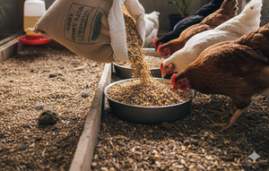 Cara Mengatur Pakan Ayam Rumahan (Foto: Gemini AI)