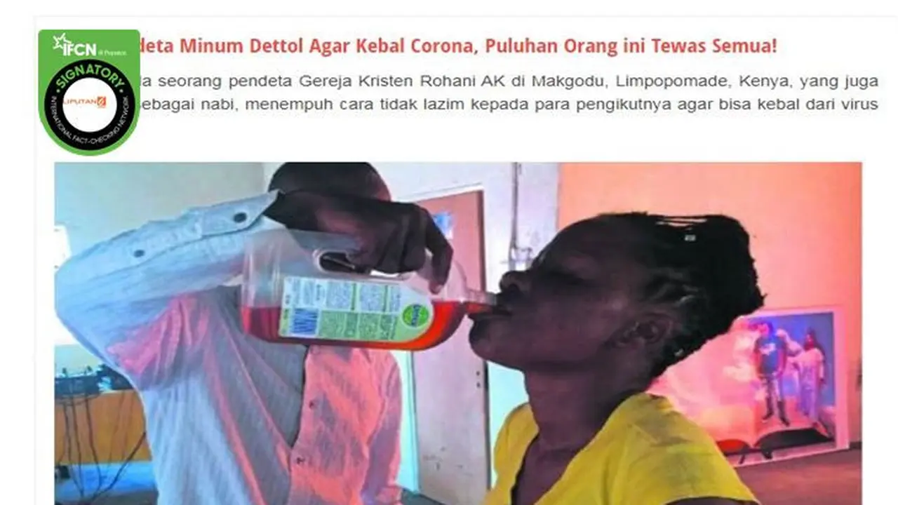 Gambar Tangkapan Layar Berita Tentang Meminum Cairan Antiseptik Dettol