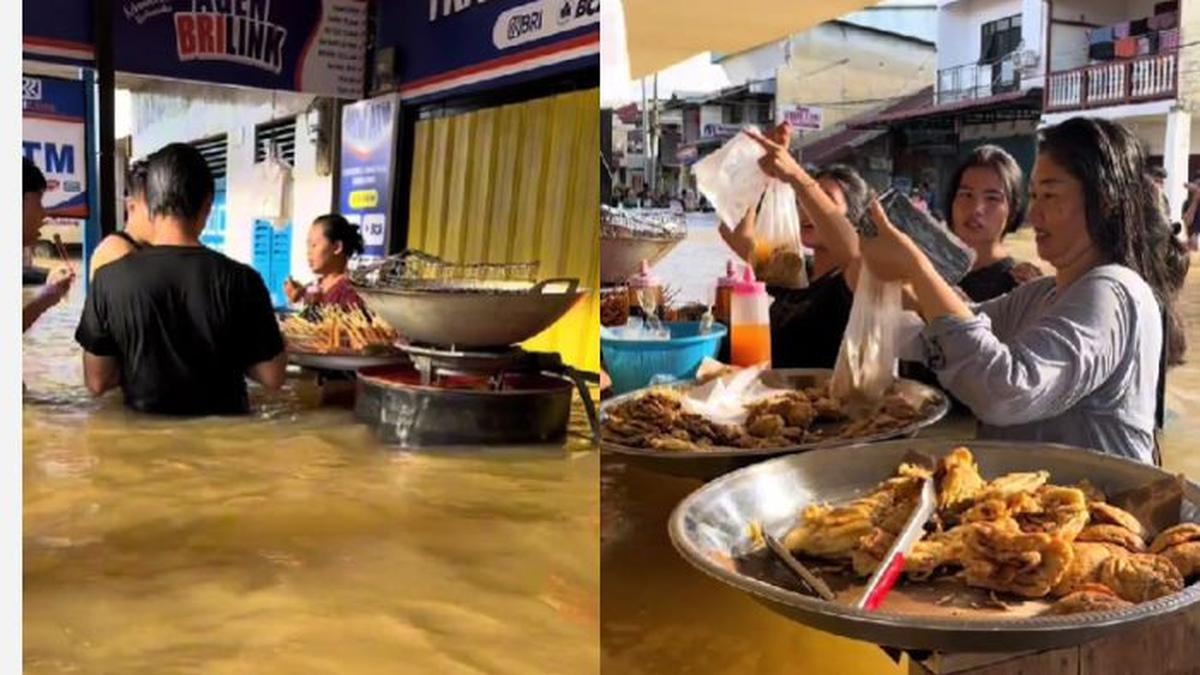Viral Penjual Gorengan di Kabupaten Landak Ini Tetap Jualan Meski Terendam Banjir, Netizen: Real Tutup saat Kiamat