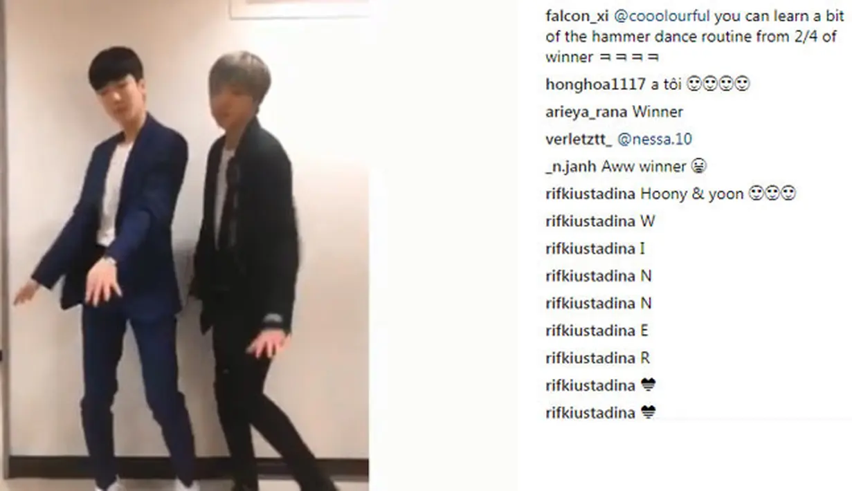 WINNER juga membuat video Tik Tok, Hoony dan Yoon terlihat menari sambil mengikuti irama lagu EVERYDAY. (Foto: instagram.com/tiktok_kr)