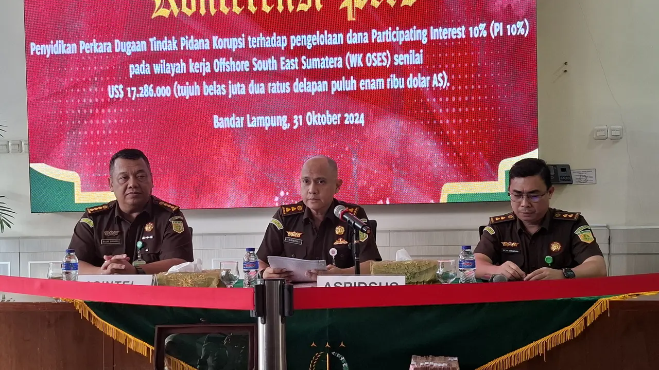 Jumpa pers dugaan tindak pidana korupsi pada PT Lampung Energi Berjaya. Foto : (Liputan6.com/Ardi).