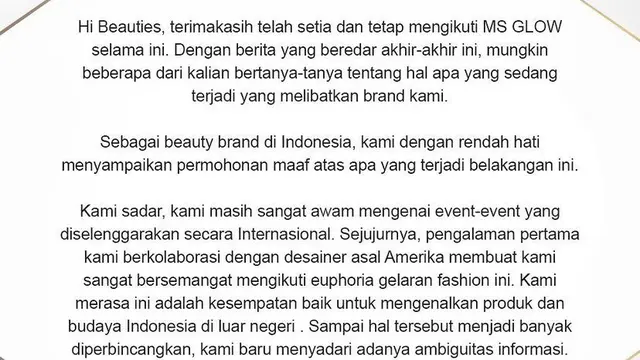 Permintaan Maaf Ms Glow dan Shandy Purnamasari Terkait Klaim Partisipasi Paris Fashion Week