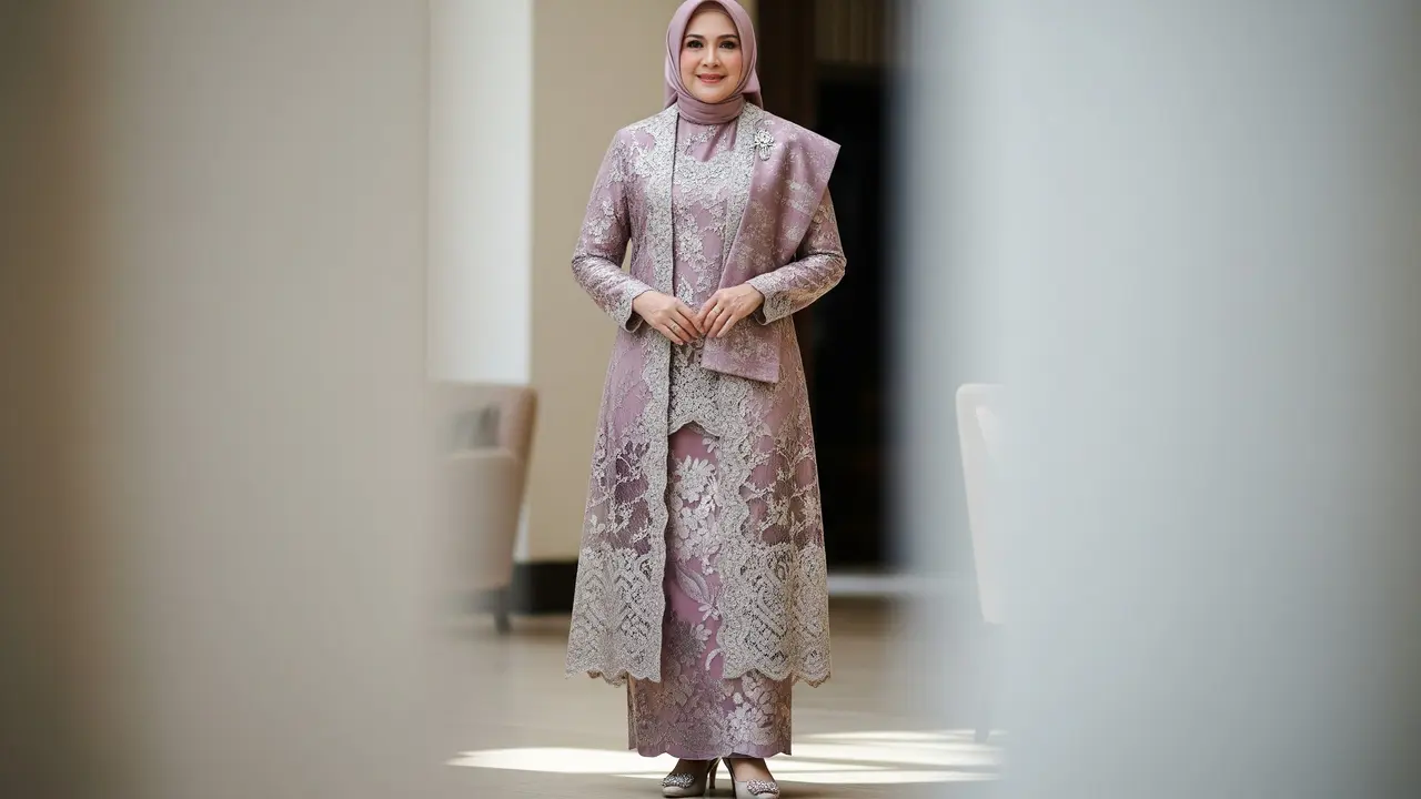 Model Gamis Blazer Brokat untuk Wanita 50 Tahun
